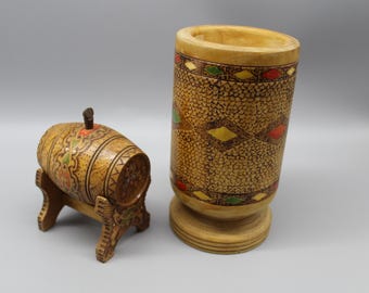 Hand-Pyrographed Wooden Souvenir Set: Bulgarian Folk Decor