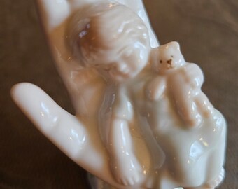 Vintage Porcelain Healing Hand Child Figurine