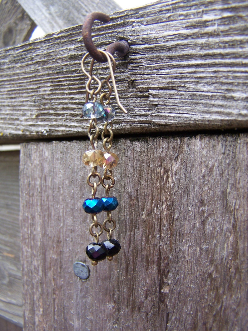 Blue Multi Faceted Glass Jewel Dangle Earrings image 2