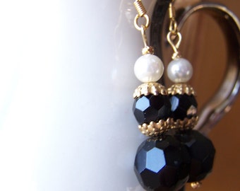 Upcycled Vintage Black and White Dangle Earrings.