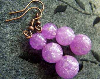 Upcycled Vintage Purple and Glitter Infused Dangle Earrings Grapes