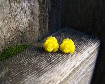 Sunshine Yellow Rose Post Earrings