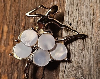 Vintage Goldtone Ballerina Brooch with Mother Of Pearl