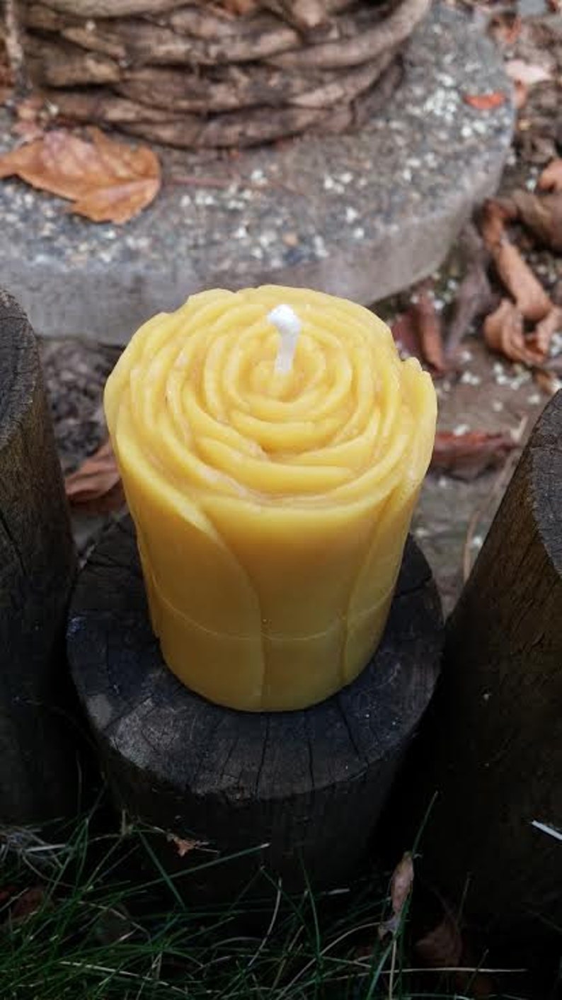 Yellow Beeswax Votive Rose Candle 3.5 oz image 1