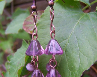 Purple Glass Copper Dangle Earrings