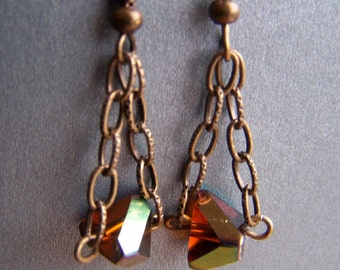 Amber Glass Nugget Chain Earrings