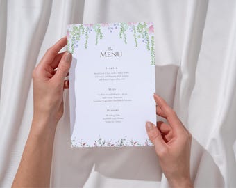 Wedding Menu Template, Garden Wedding Menu, Flower Wedding Menu, Printable Wedding Menu, Simple Menu Template Instant Download, 5x7