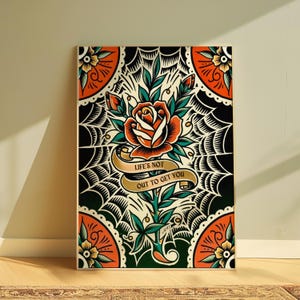 Muurdecoratie met diepe songteksten, traditionele tattoo-stijl, gotische woondecoratie, pop-punk kunstprints voor de woonkamer.