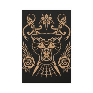 Panther Alternative art, Traditional Tattoo style, gothic wall art, animal grunge living room decor image 3