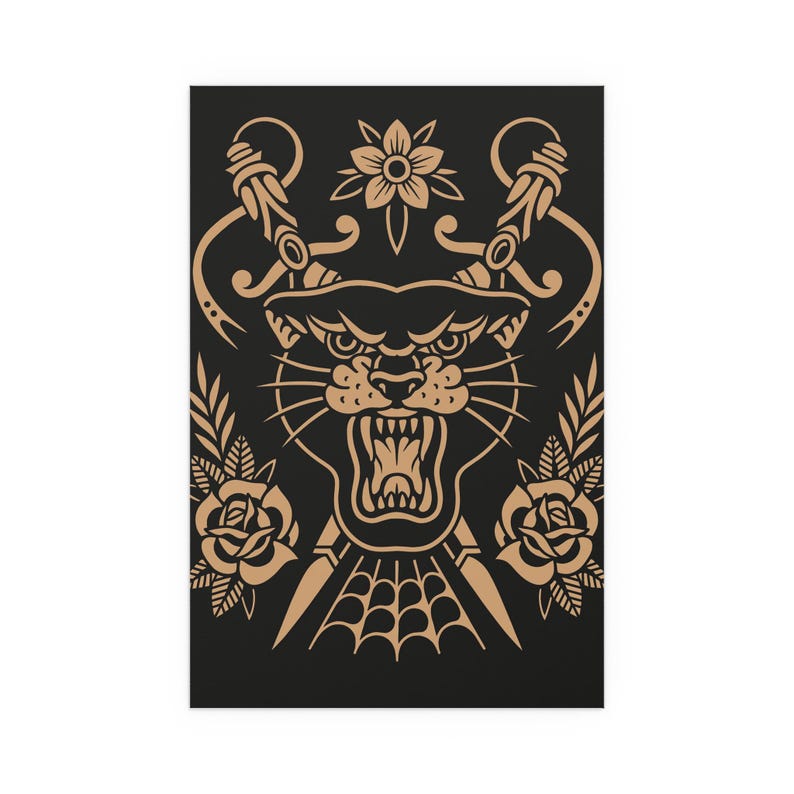 Panther Alternative art, Traditional Tattoo style, gothic wall art, animal grunge living room decor image 3