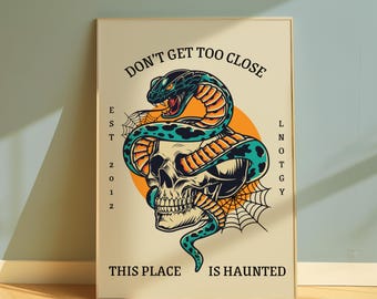 Serpents, Neck deep lyric wall art, traditional tattoo style artwork, Gothic home decor, pop punk art prints for living rooms