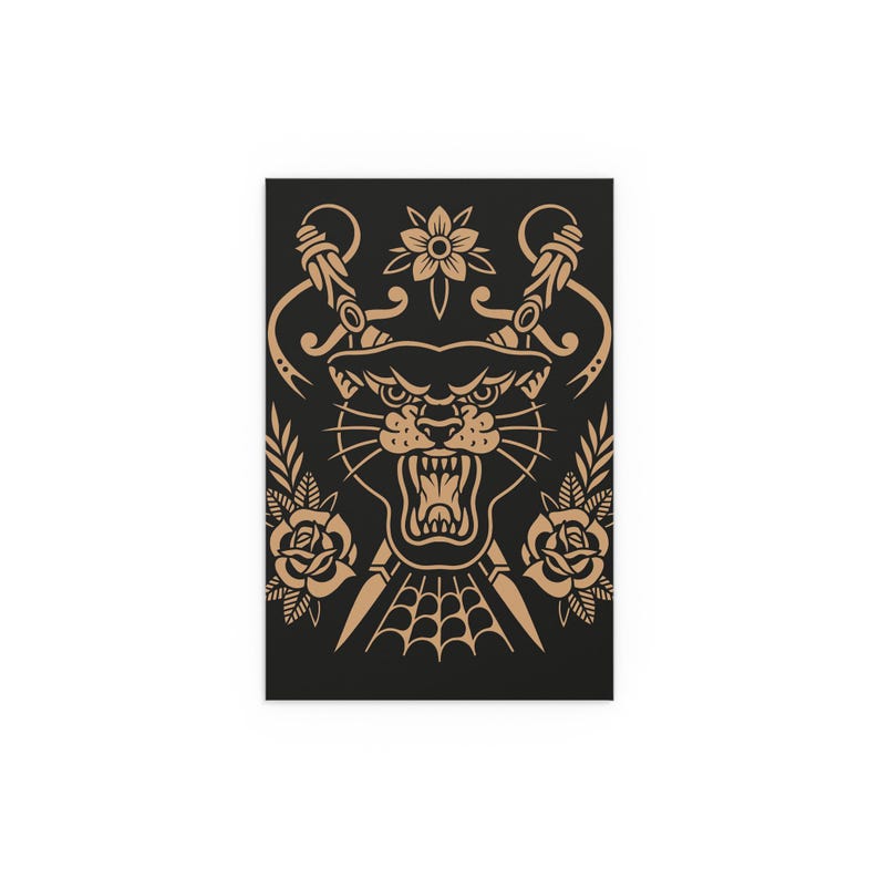 Panther Alternative art, Traditional Tattoo style, gothic wall art, animal grunge living room decor image 4