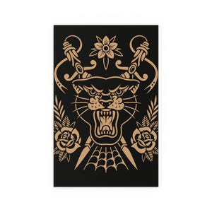 Panther Alternative art, Traditional Tattoo style, gothic wall art, animal grunge living room decor image 2