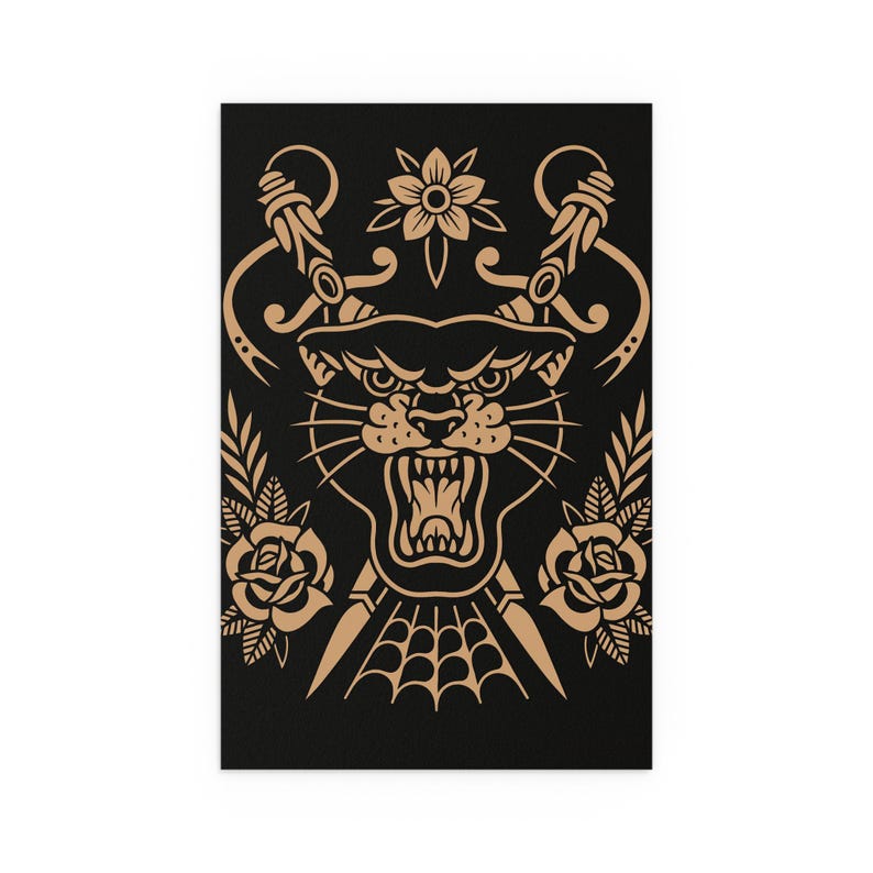 Panther Alternative art, Traditional Tattoo style, gothic wall art, animal grunge living room decor image 2