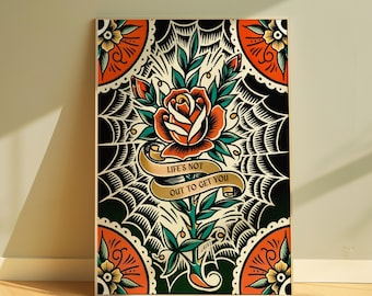 Neck deep lyric wall art, traditional tattoo style artwork, Gothic home decor, pop punk art prints for living rooms