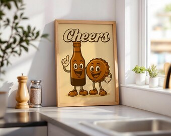 Cheers, beer and wine lovers retro wall poster. Bar Cart Srt