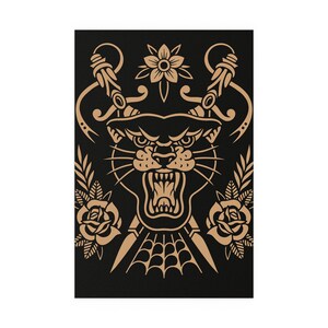 Panther Alternative art, Traditional Tattoo style, gothic wall art, animal grunge living room decor image 5
