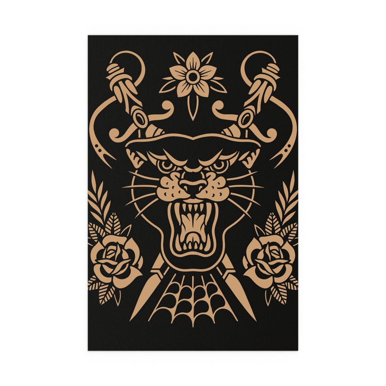Panther Alternative art, Traditional Tattoo style, gothic wall art, animal grunge living room decor image 5