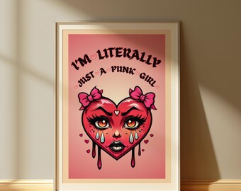 Chica Corazón Alternativa, Arte de estilo tatuaje tradicional, Arte mural pop punk emo, Decoración gótica para el hogar