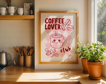 Cream Coffee lovers gag gift, Funny kitchen wall poster, pink coffee shop wall art!