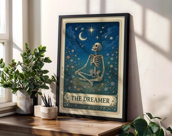 Cuadro decorativo de pared con estilo de cartas del tarot, ilustración de esqueletos, decoración gótica alternativa para sala de estar.