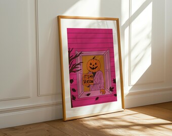 C'est ma saison, la décoration de citrouille d'Halloween. Des impressions d'art rose vif pour la maison dans le salon