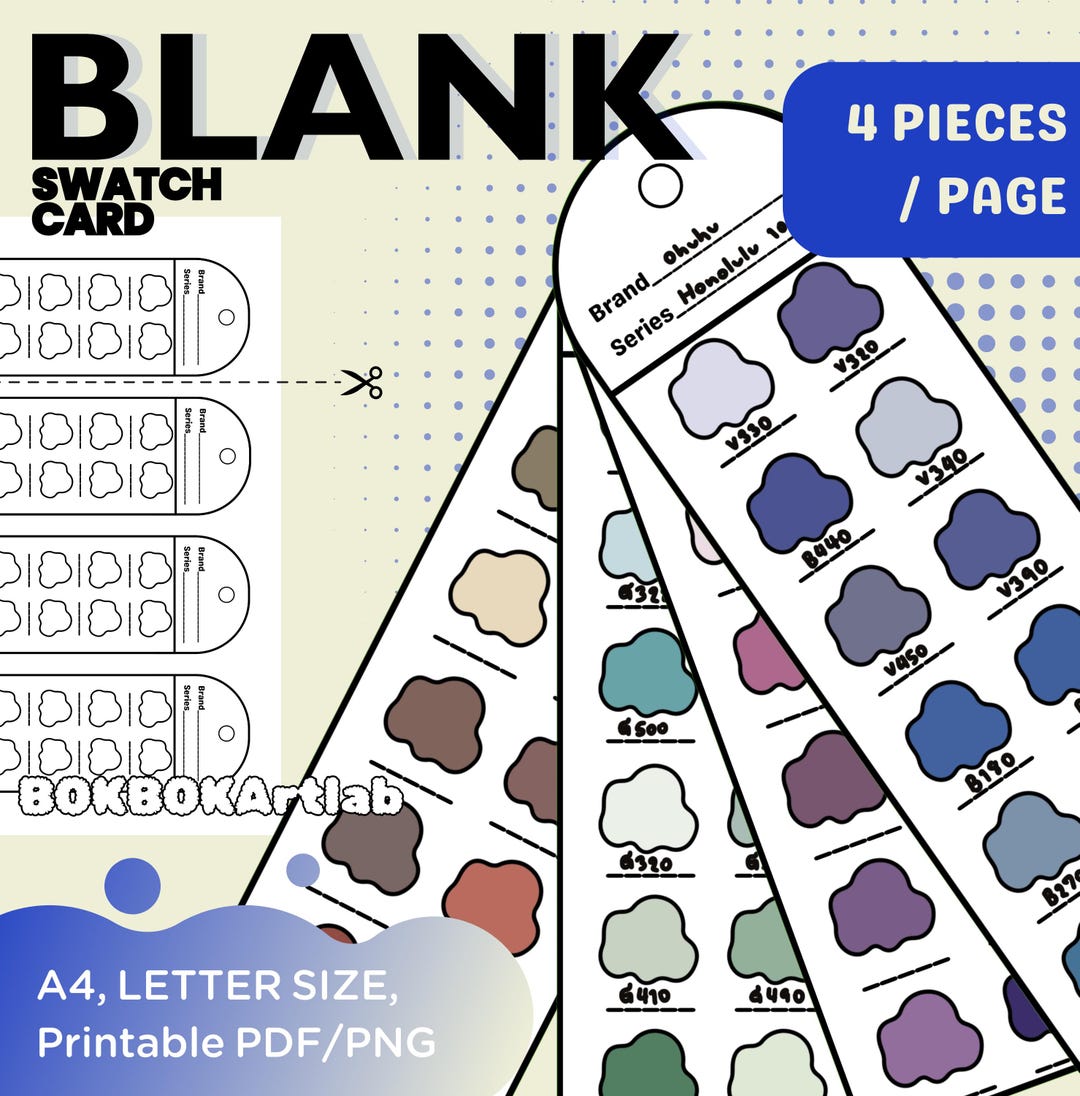 Printable Swatch Template Bookmark: Color Chart for Markers ...
