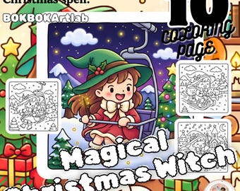 Christmas Witch Coloring Book: Kawaii Cozy Winter Holiday Printables (Digital Download)