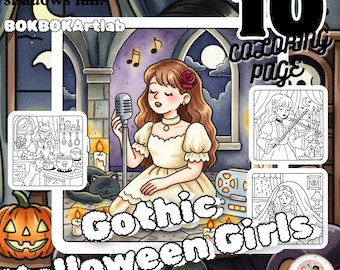 Gothic Halloween Girls Coloring Pages: Spooky Kawaii Art (PDF)