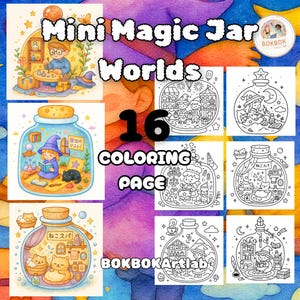Magic Jar Worlds Coloring Book: 16 Fantasy Scenes (Digital Download PDF)