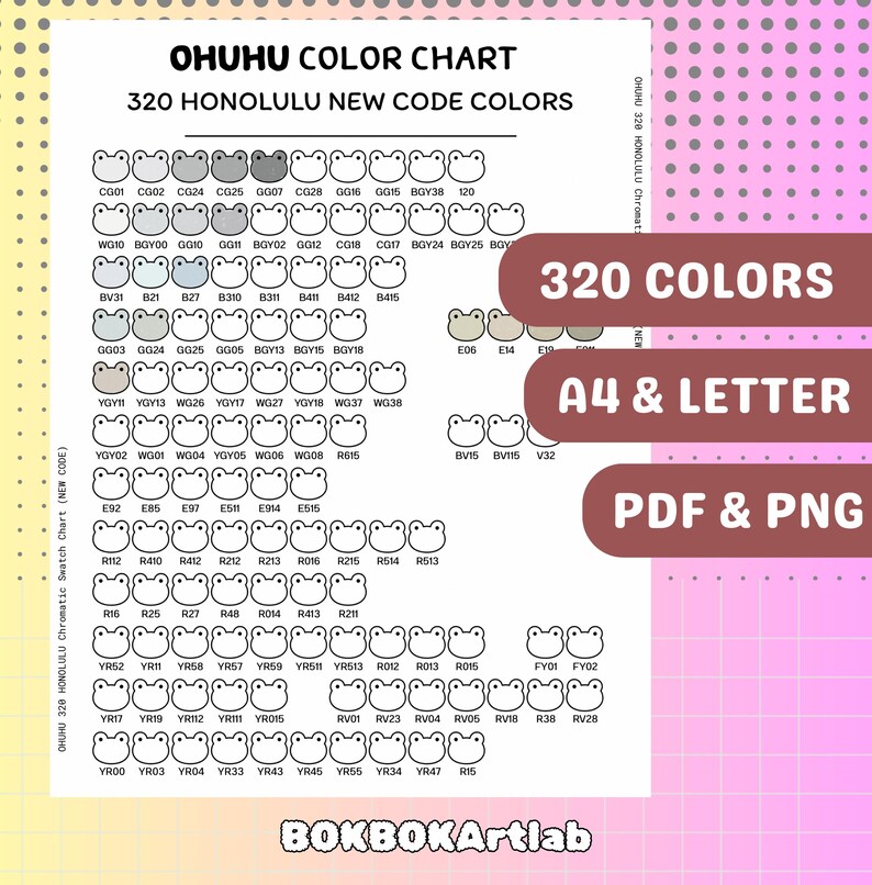320 Color Code Ohuhu 320 Color Swatch Chart (NEW CODE) | Honolulu Alcohol Marker Color ...