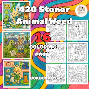 Funny Stoner Animal Coloring Book for Adults (Digital Download)