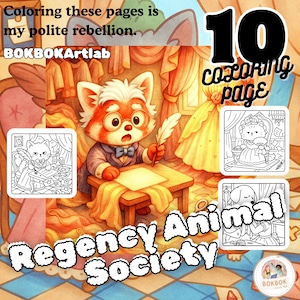 Dibujos para colorear de la Sociedad de Animales de la Regencia / Mascotas aristocráticas adorables / Escenas históricas / Fluffgerton / Romance con animales adorables / Descarga instantánea