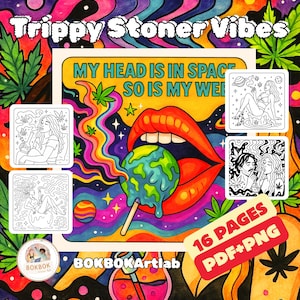 Trippy Stoner Vibes Coloring Book | 20 Psychedelic Cannabis-Inspired Pages | Digital Download PDF