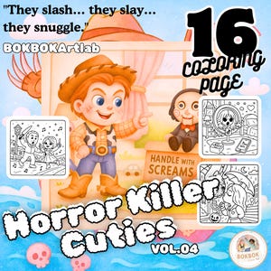 Kolorowanki Killer Cuties, tom 4 | Przerażające, urocze sceny slasherów | Zabawne, inspirowane filmami grozy | Dla nastolatków i dorosłych | Kawaii Halloween do druku