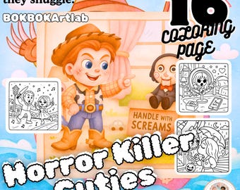 Dibujos para colorear de terror espeluznantes y adorables / Escenas de terror kawaii (Descarga digital)