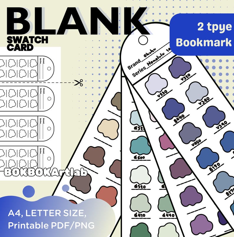 Blank Swatch Template Bookmark | Printable Color Chart, DIY Mini Swatch Card, Portable Swatch ...