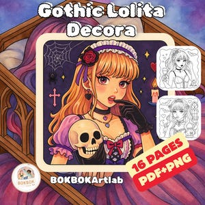 Gothic Lolita Decora Coloring Pages | Darkly Cute Printable Scenes | Digital Download PDF