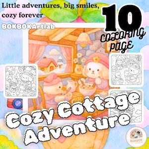 Cozy Friends Coloring Pages | Cute Kawaii Animal Scenes | Cozy Cottagecore Adventure Coloring Book | Relaxing Printable for Kids & Adults
