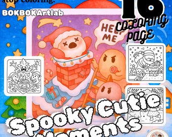 Spooky Christmas Coloring Pages: Kawaii Ghosts & Pumpkins (PDF Download)