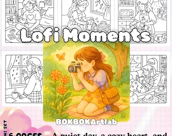 Cozy Lofi Coloring Pages: Relaxation Journaling - Printable Art (PDF Download)