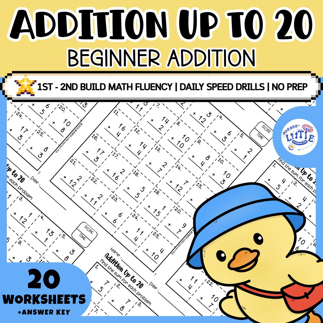 Addition Facts Fluency up to 20 Worksheets | Math Facts Drill Sums to ...