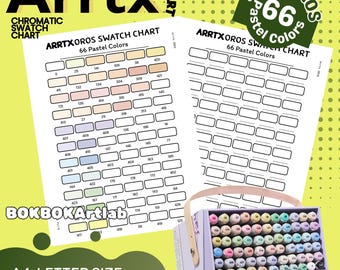 Arrtx OROS 66 Pastel Marker Swatch Chart: Printable Color Palette (PDF PNG Digital Download)