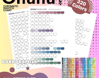 Ohuhu Honolulu 320 Marker Swatch Chart | Chromatic Swatch Charts, 320 Honolulu Series, Alcohol Marker Test Sheets Instant Download