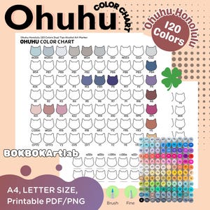 Ohuhu Honolulu 120 Marker Swatch Chart with Color Code | Printable PDF & PNG, Alcohol Marker Swatch Sheet, Dual Tip Marker Tracker