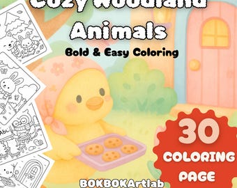Cozy Woodland Animals Coloring Book for Kids | 30 Cute Forest Animal Pages | Digital coloring pages