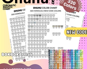 May include: A color chart with the text "Ohuhu" and "320 Colors" in a pink and purple design. The chart includes color swatches and the text "Ohuhu Color Chart 320 Honolulu New Code Colors". The text "BOKBOKArtlab" is also visible.