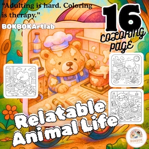Relatable Animal Life Coloring Pages | Funny Productivity Fail | Overworked | Tired but Trying | Adults & Teens | Mental Exhaustion Humor