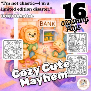 Cute Mayhem Coloring Pages | Silly Accidents | Cautious Critters | Funny Workplace Fails | Adorable Disaster Line Art PDF for Adults & Teen