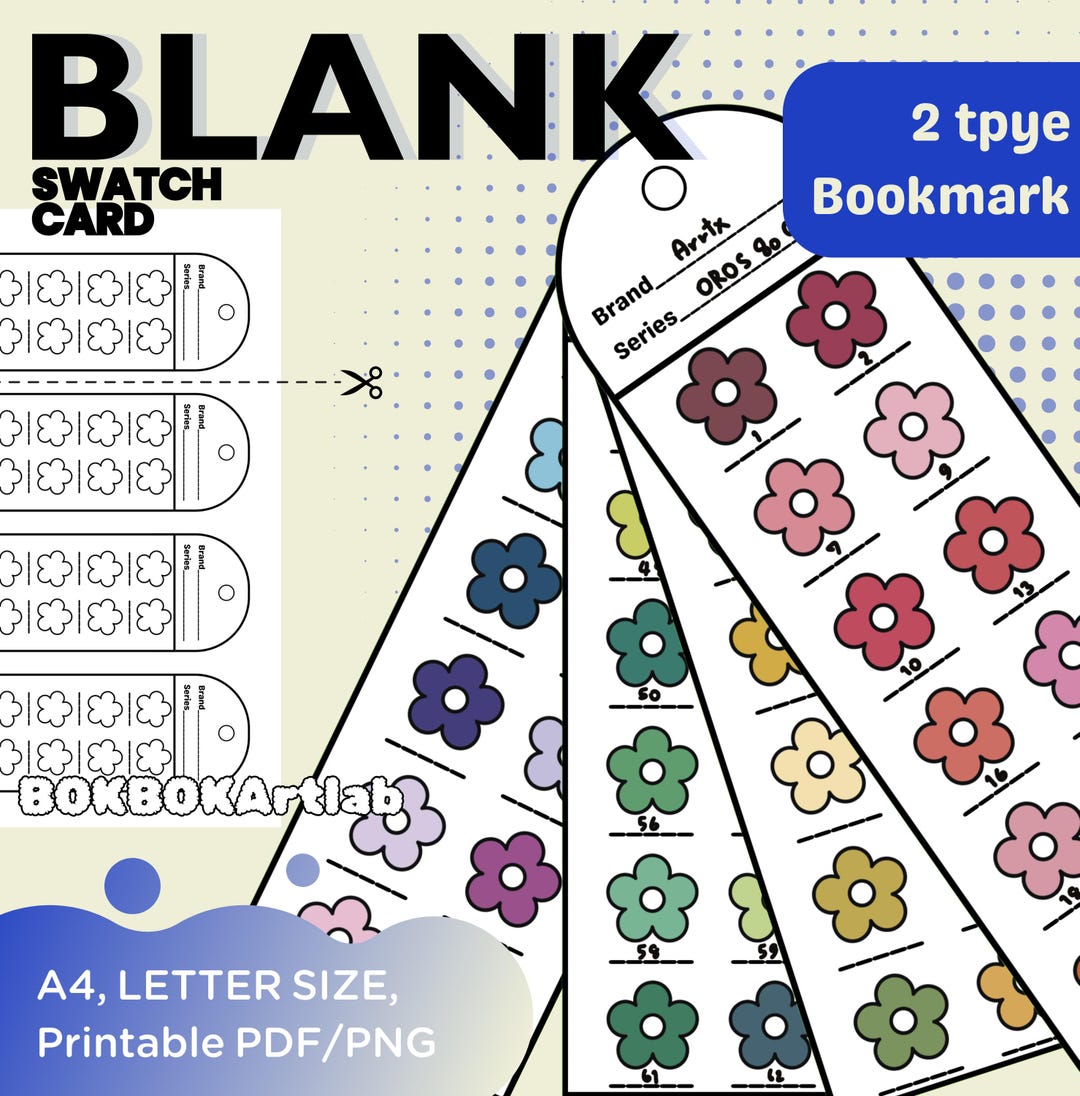 Printable Swatch Template Bookmark: DIY Color Chart (PDF PNG Digital ...